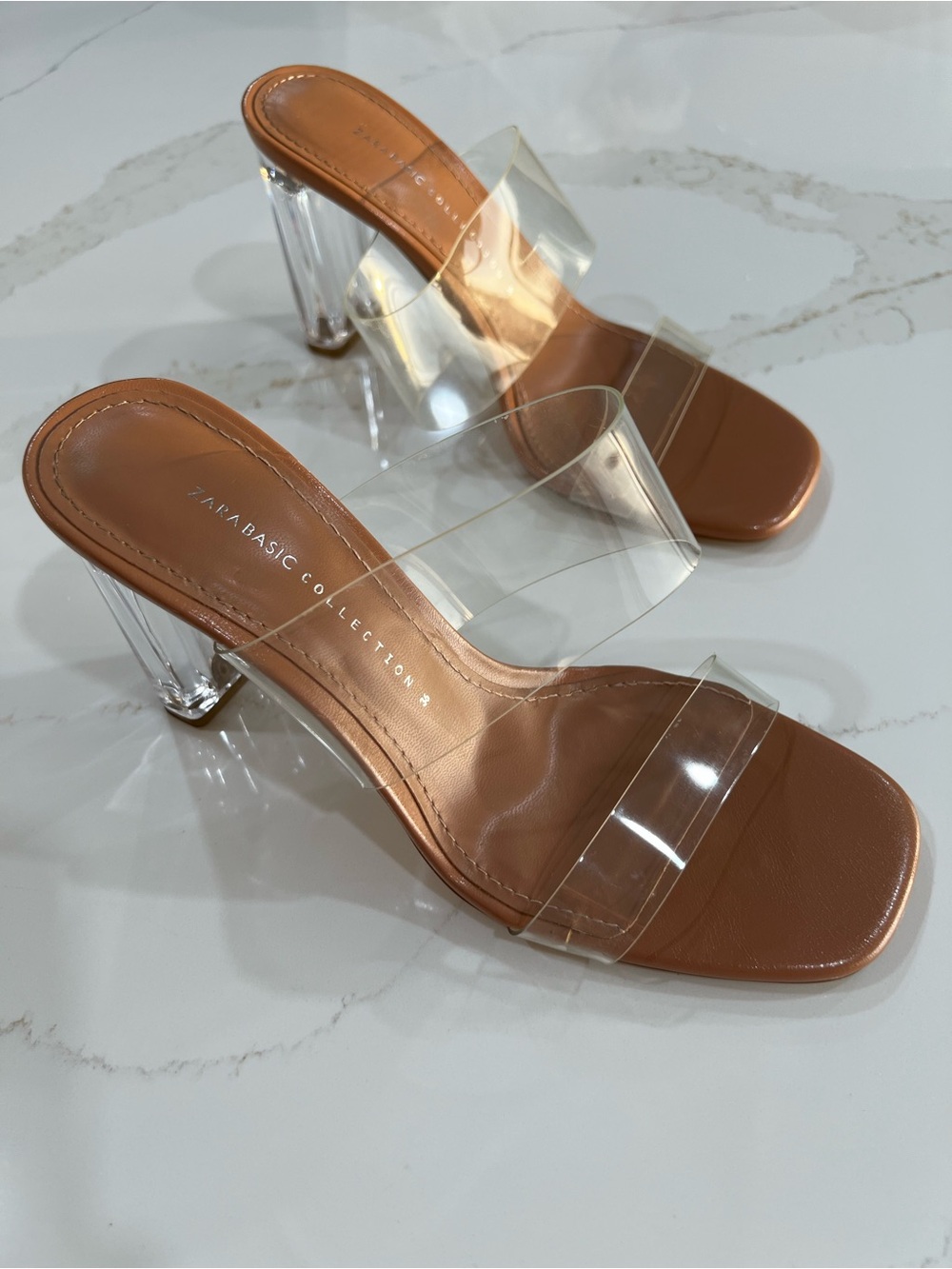 Zara Brown Footbed Clear-Strap Slide Mules